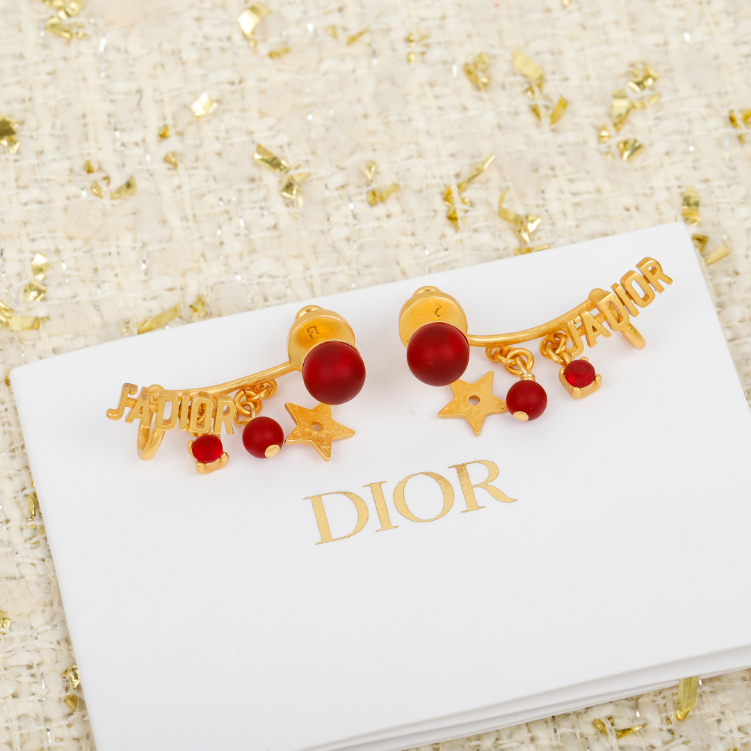 Dior Lettering Red Onyx Earrings