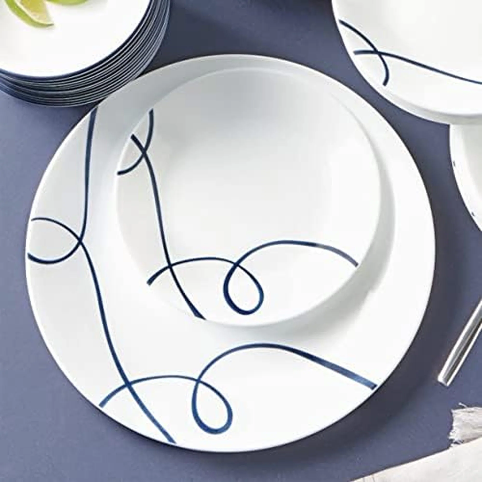 Corelle Classic Lia 12-Piece Chips & Cracks Resistant Dinnerware Set, Service for 4, White-Blue