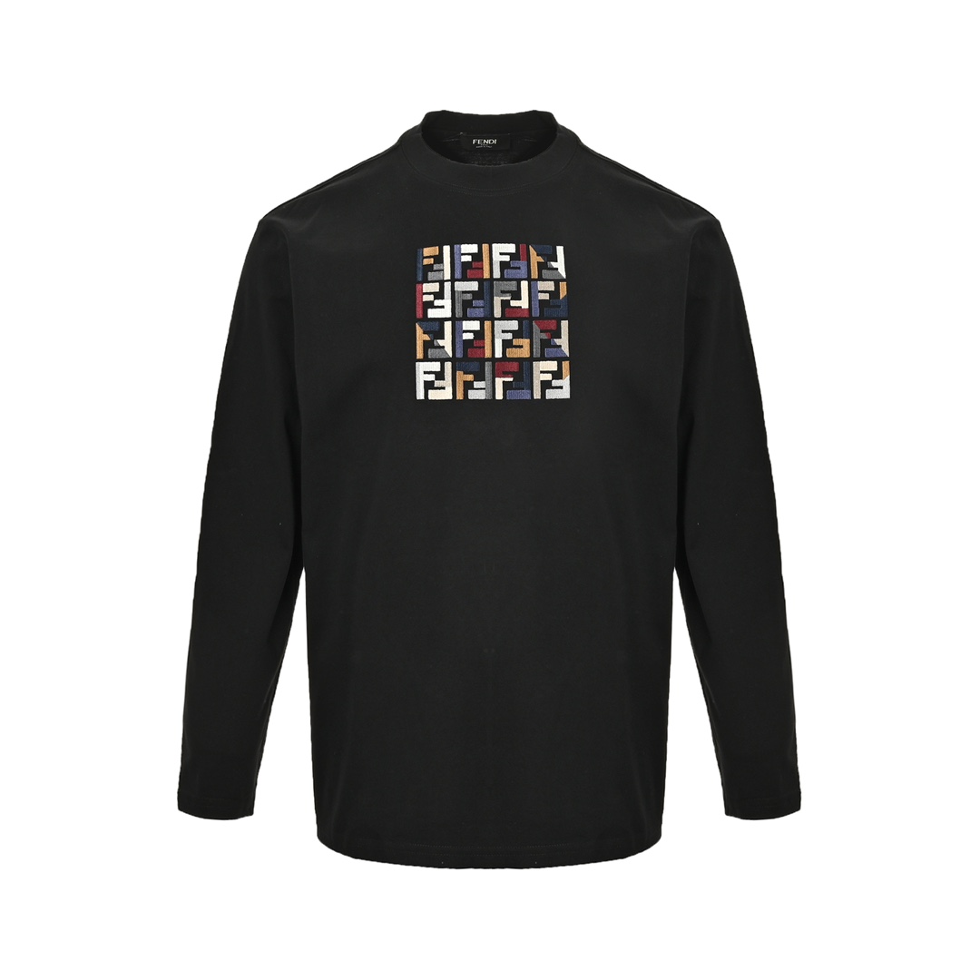 Fendi 24Fw long-sleeved T-shirt with contrasting double F logo embroidery on the chest