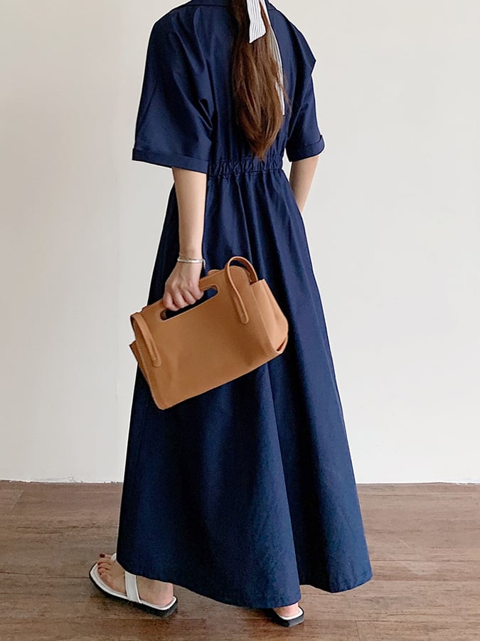 Women's Solid Color Single-Breasted Mid-Length Loose Cotton And Linen Casual Dress