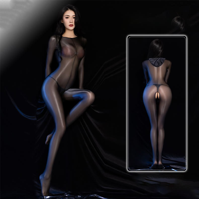 Sexy One-Piece See-through Hooded Jumpsuit Lingerie