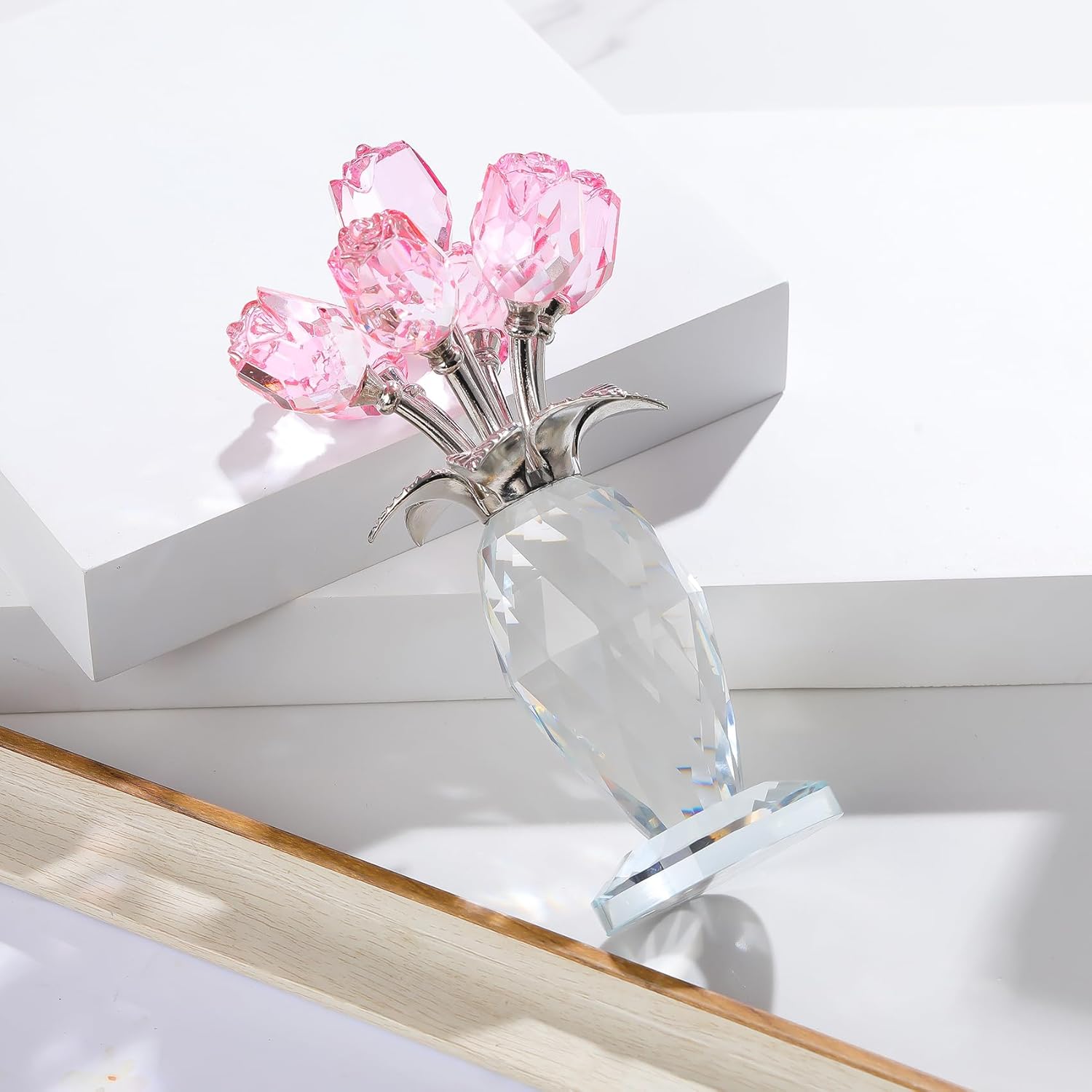 🔥ON SALE🔥Crystal Rose Flower Figurine with Vase