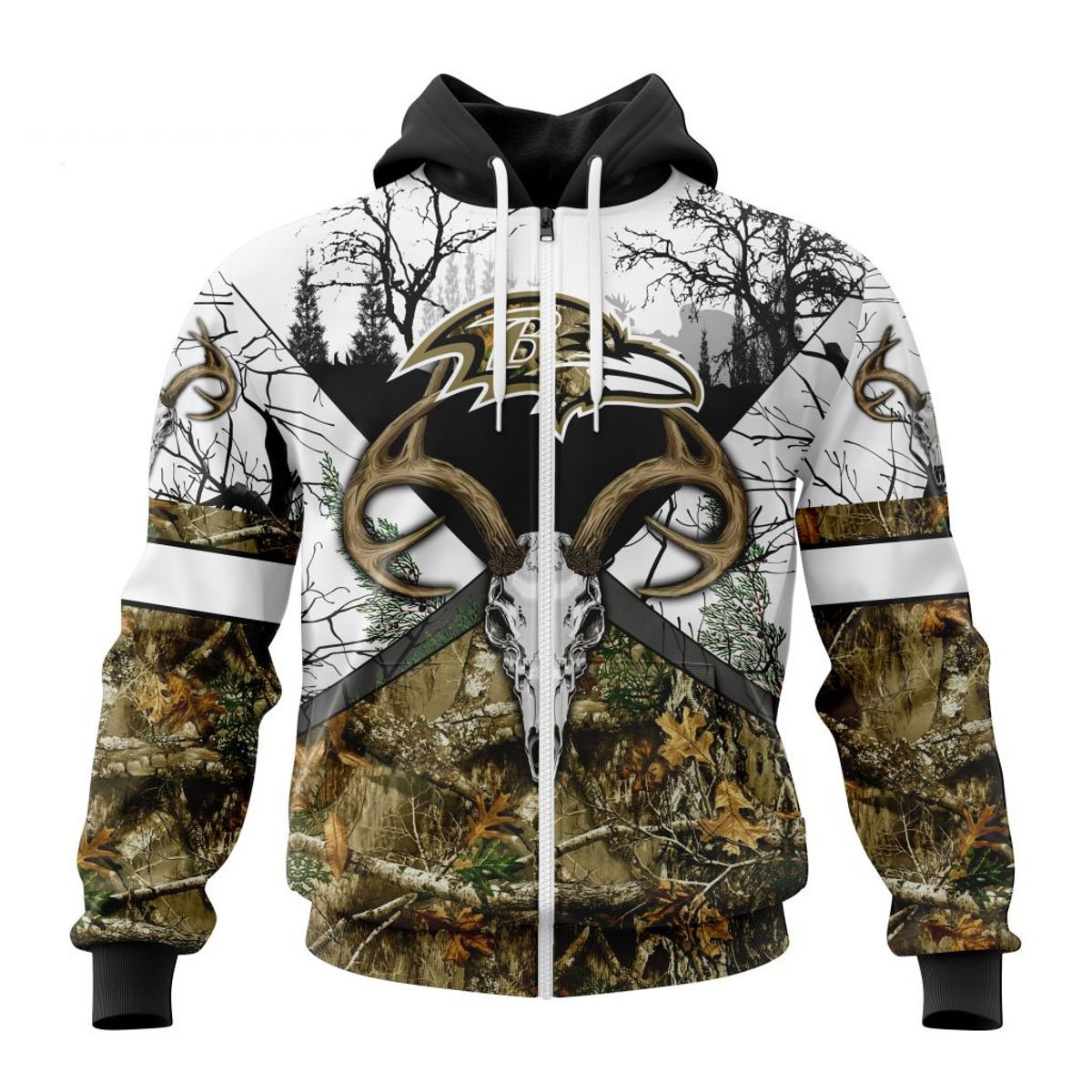 BALTIMORE RAVENS DEER SKULL AND FOREST 3D HOODIE