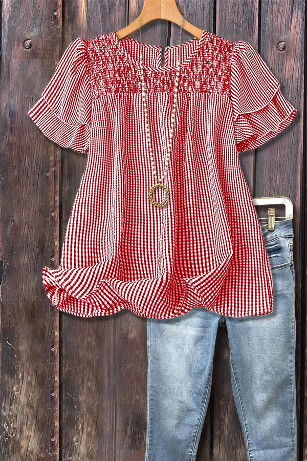Casual Checkered Tiered Short Sleeve Top