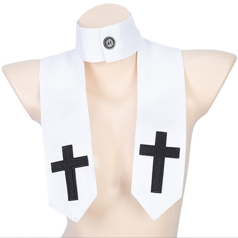 Cosplay Nun Cross Print Sexy Split Lingerie Dress