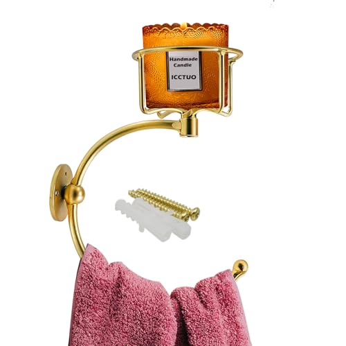 Hand Towel Holder, Matt Black Hand Towel Ring for Bathroom Wall Mounted with Candle Holder