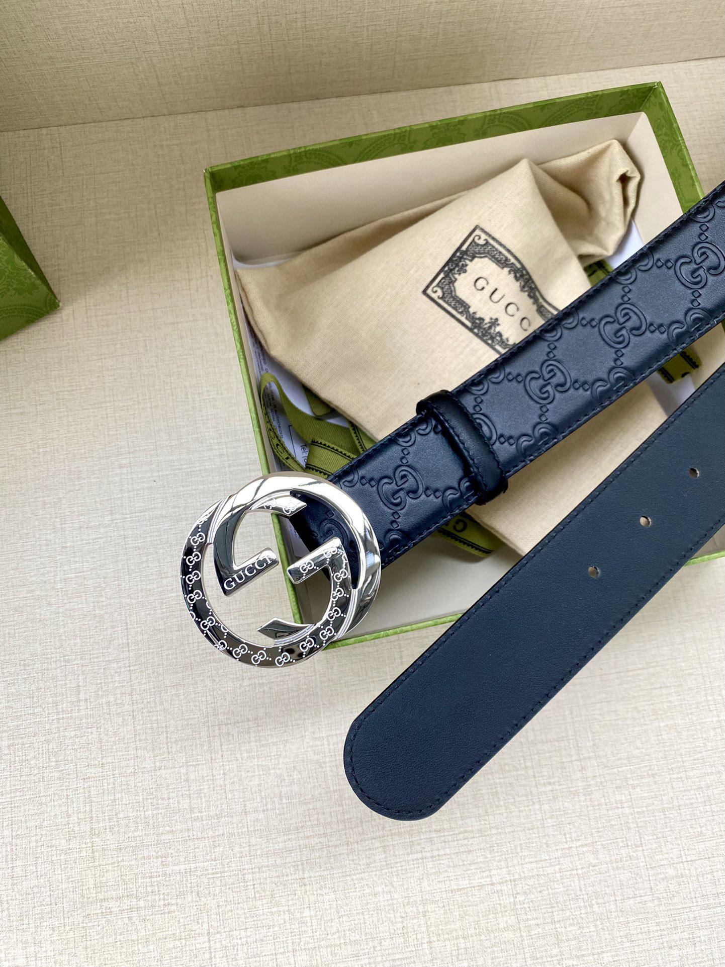 Gucci Interlocking Double G Double-sided Leather Belt 4.0CM Width