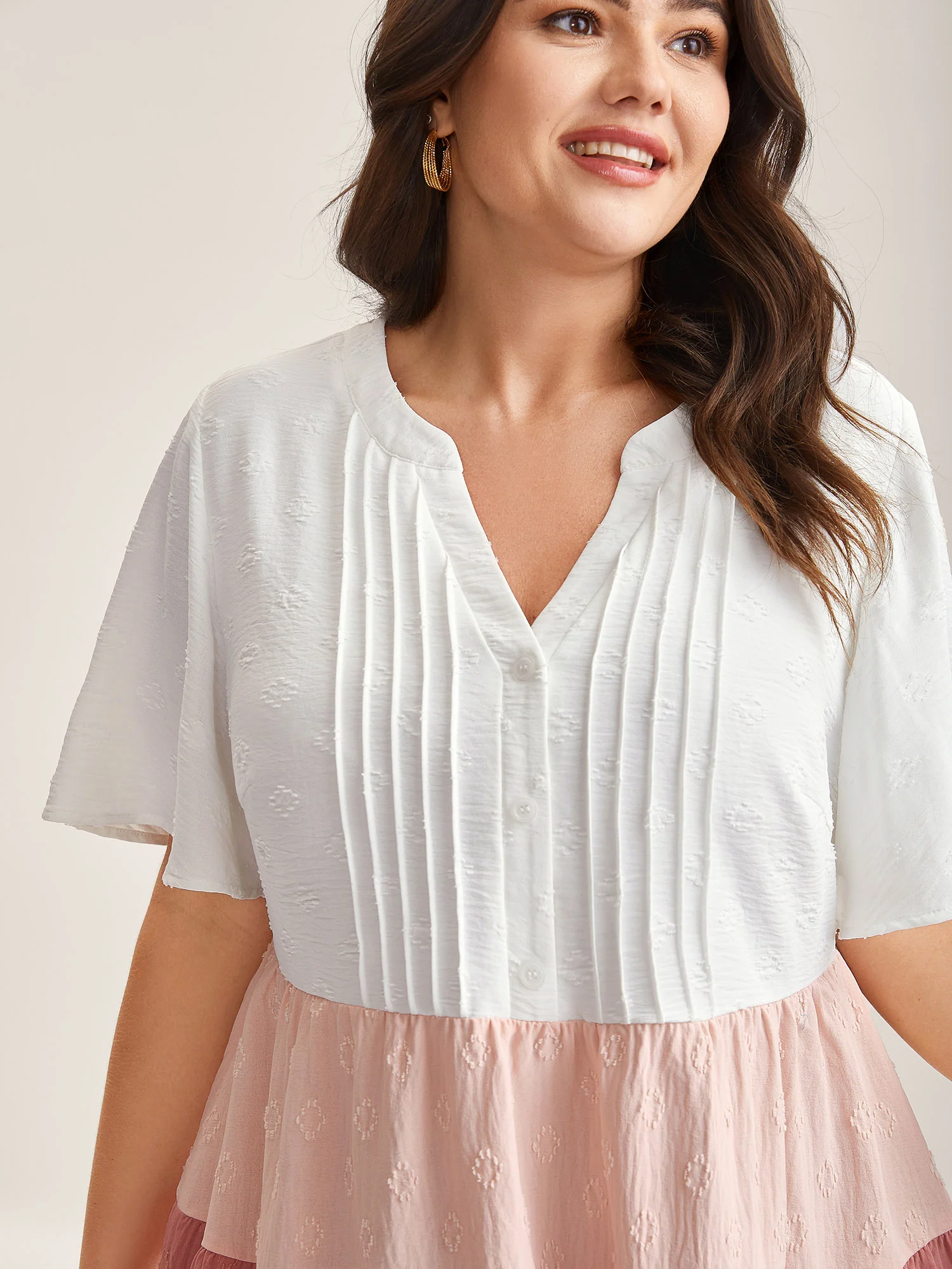 Toothpick Pleat Color Contrast Blouse