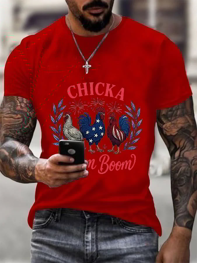 Men's Chicka Boom Boom Patriotic Rooster Print T-shirt