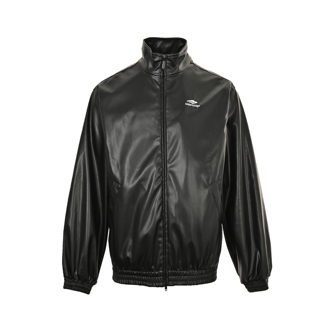 Balenciaga 24Fw embroidered leather stand collar jacket