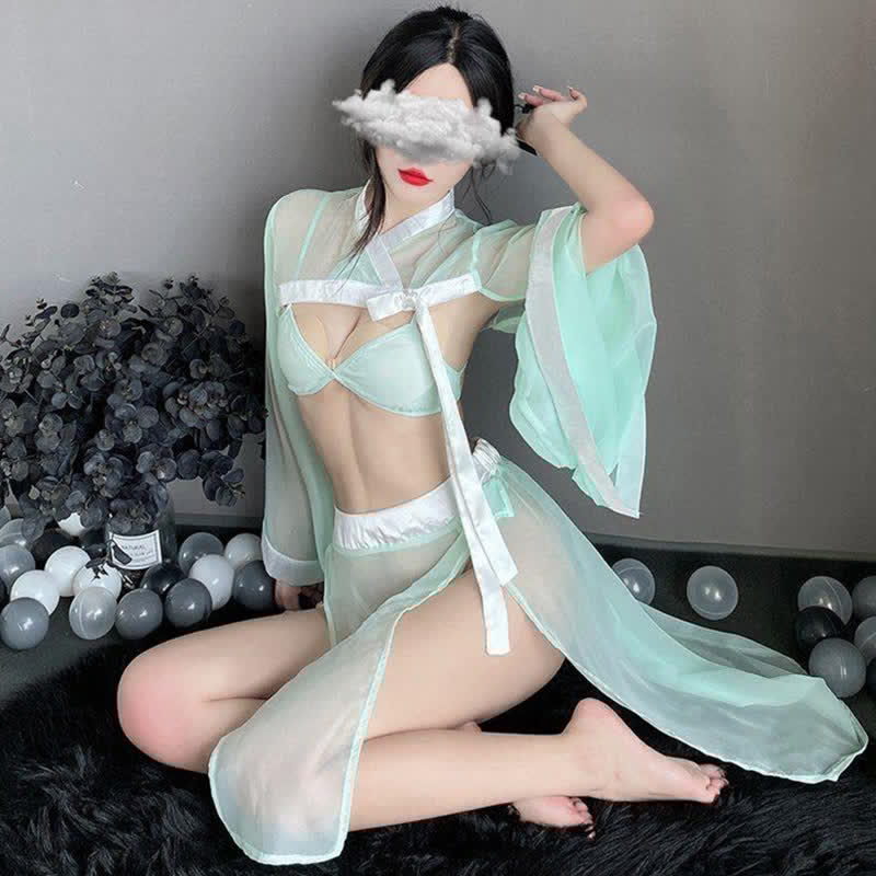 Vintage Han Costume Embroidery See Through Lingerie Set