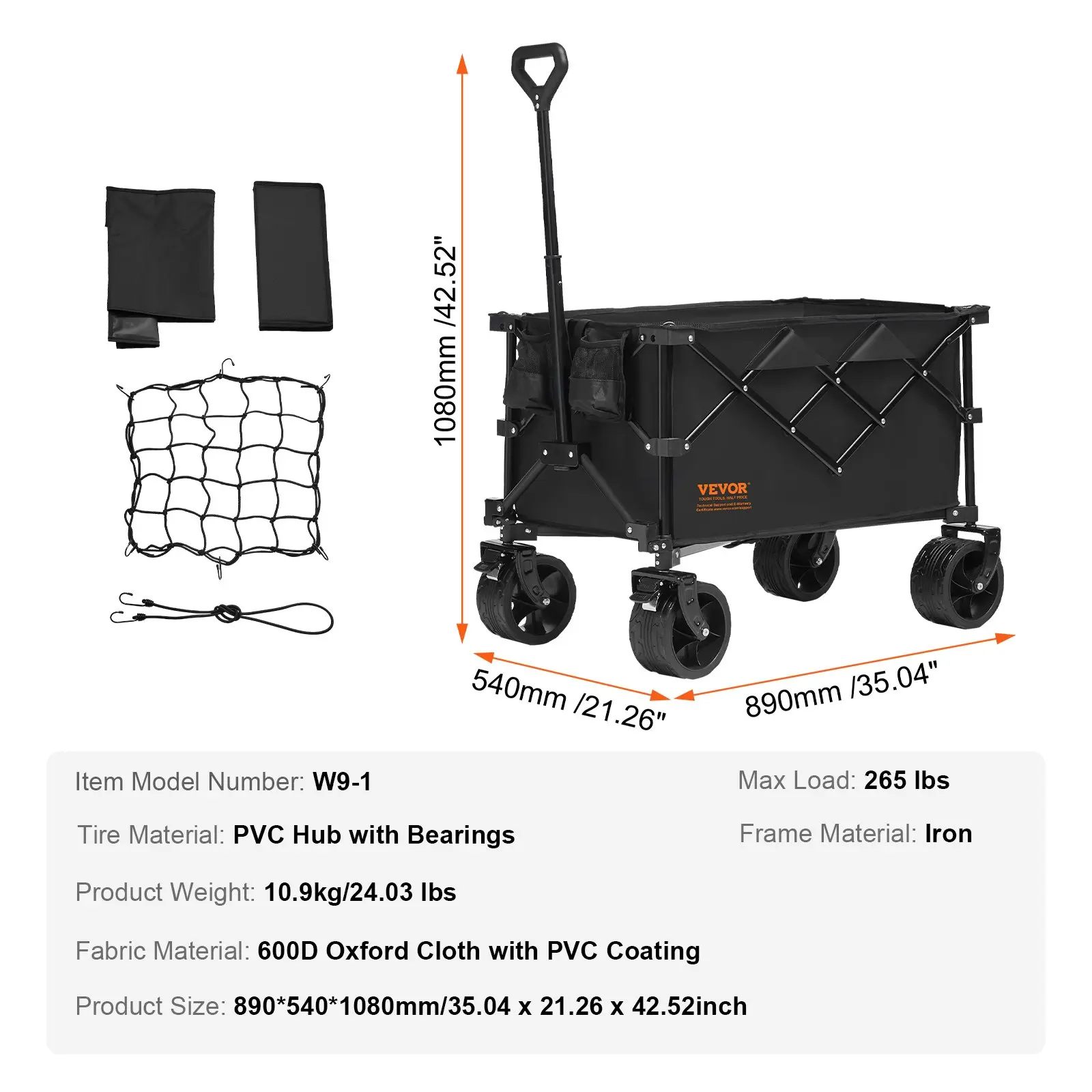 Foldable Double Decker Wagon, Collapsible Wagon Cart with All-Terrain Wheels, Heavy Duty Folding Wagon Cart for Camping, Shopping, Garden, 52