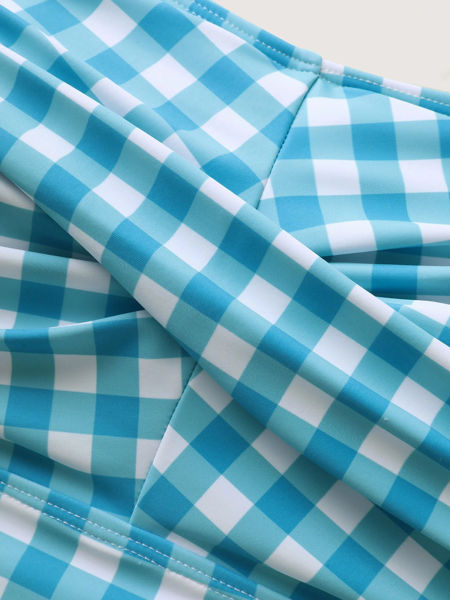 Checkered Twist Front Flared Swim Top