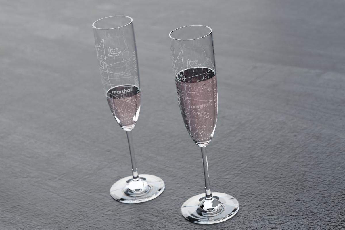 Home Town Map Stemmed Champagne Flute Pair