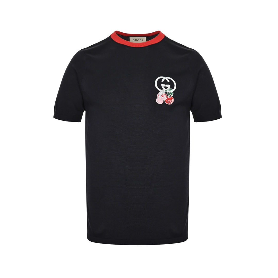 Gucci 24ss cherry embroidered knitted short sleeve