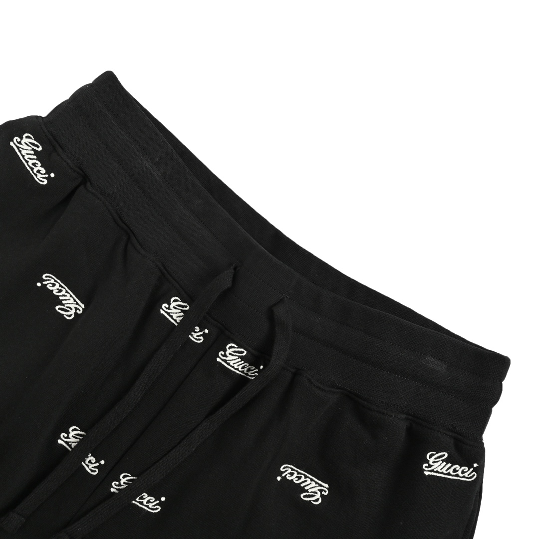 Gucci 24ss all over embroidered lettering logo shorts