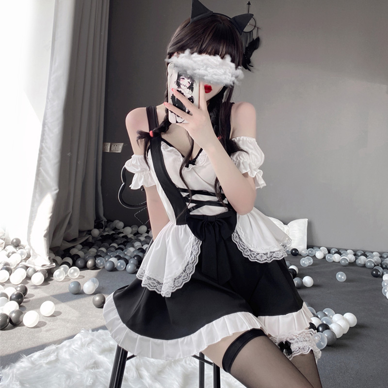 Ruffle Maid Lingerie Dress Stockings Set