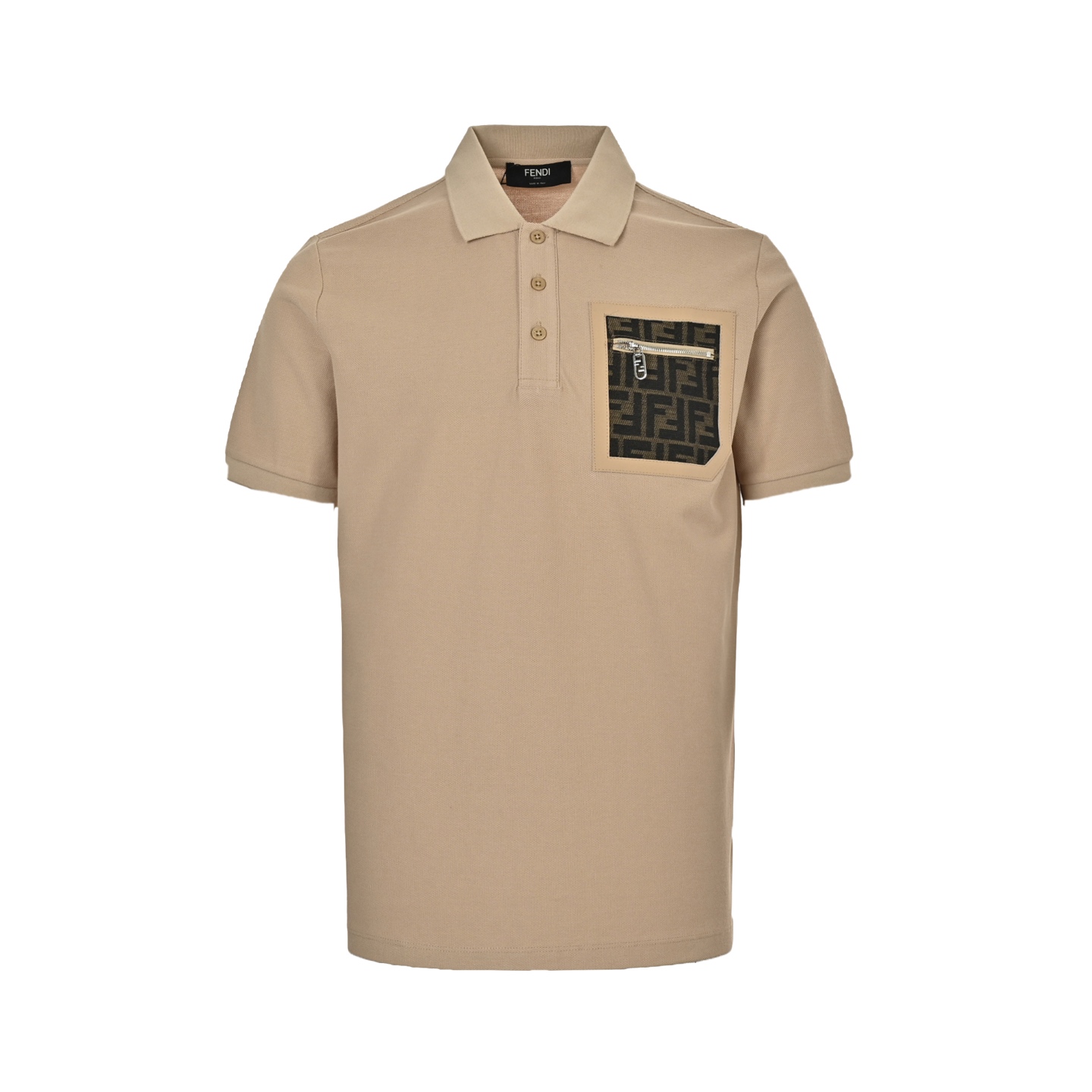 Fendi leather trim pocket zip polo short sleeve
