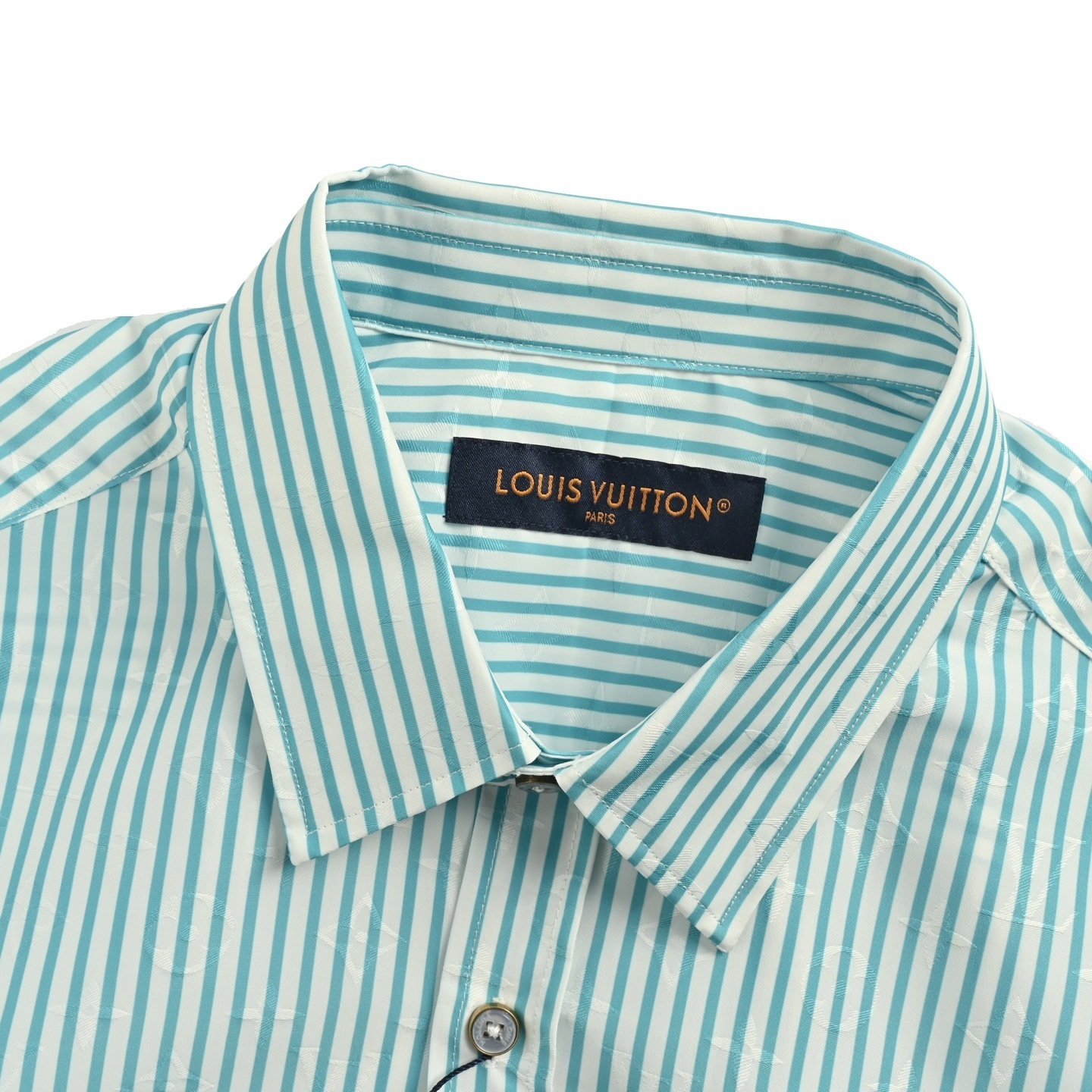 Louis Vuitton 25Fw green striped long-sleeved shirt with logo patch