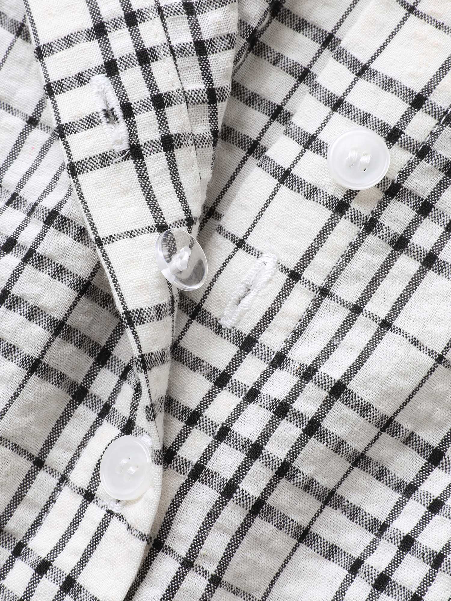 Cotton Plaid Sculpted Button Placket Blouse