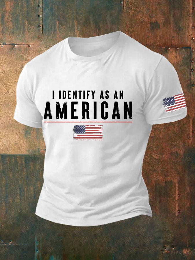 Men's Vintage I Identify As An American Print Round Neck T-Shirt
