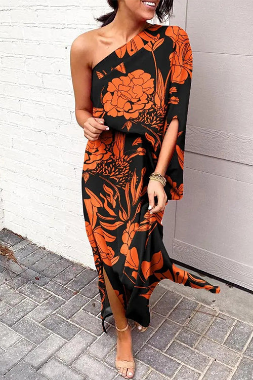 Heididress Casual One Shoulder Side Split Printed Dress