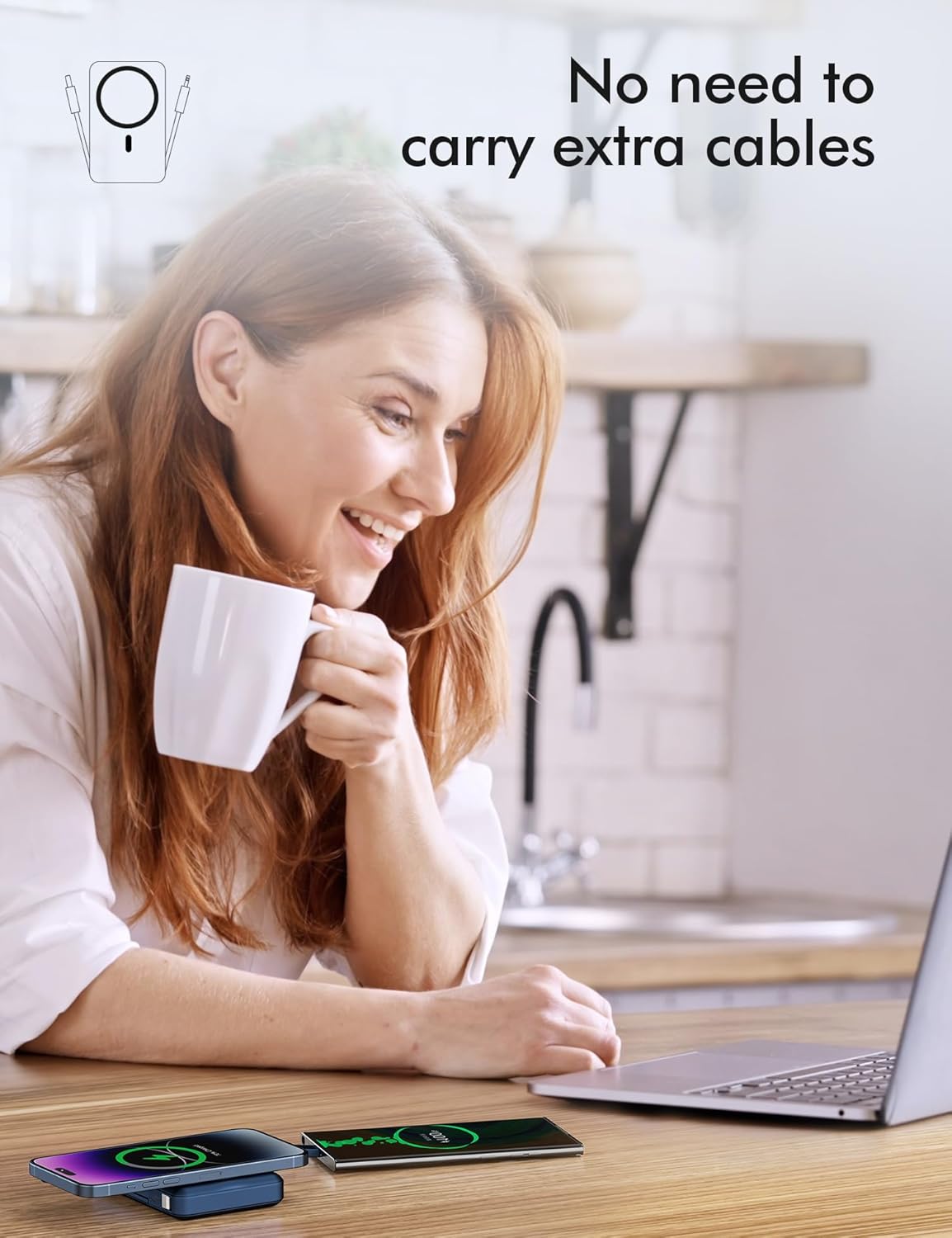 podoru Wireless Portable Charger, 10000mAh Magnetic Power Bank Built-in USB-C Lighting Cables 22.5W PD Fast Charging LED Display Mag-Safe Battery Pack for iPhone 15/14/13/12/Mini/Pro/Pro Max - White