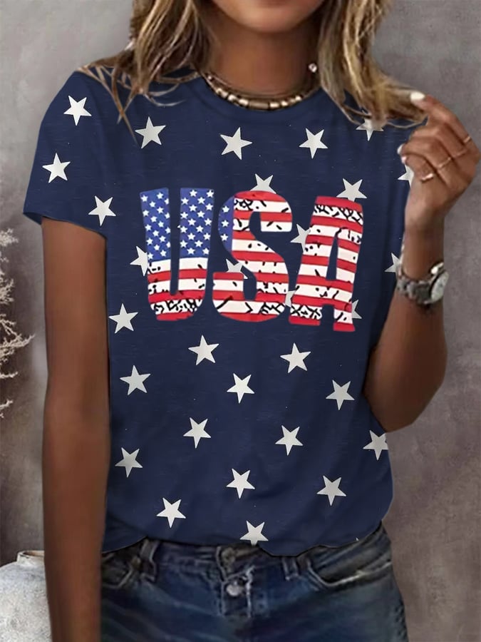 Women's Retro USA Independence Day Prints Short-Sleeved T-Shirt