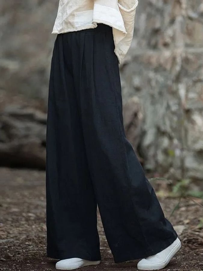 Women's Solid Color Loose Elastic Waist Casual Cotton And Linen Pants