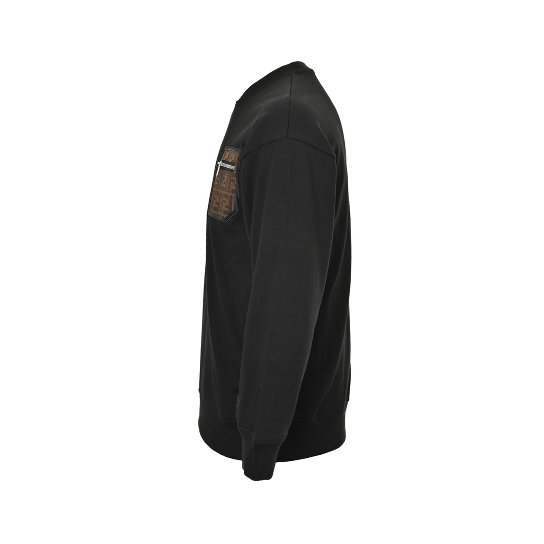 Fendi 24Fw FF leather trim zip pocket crew neck sweatshirt