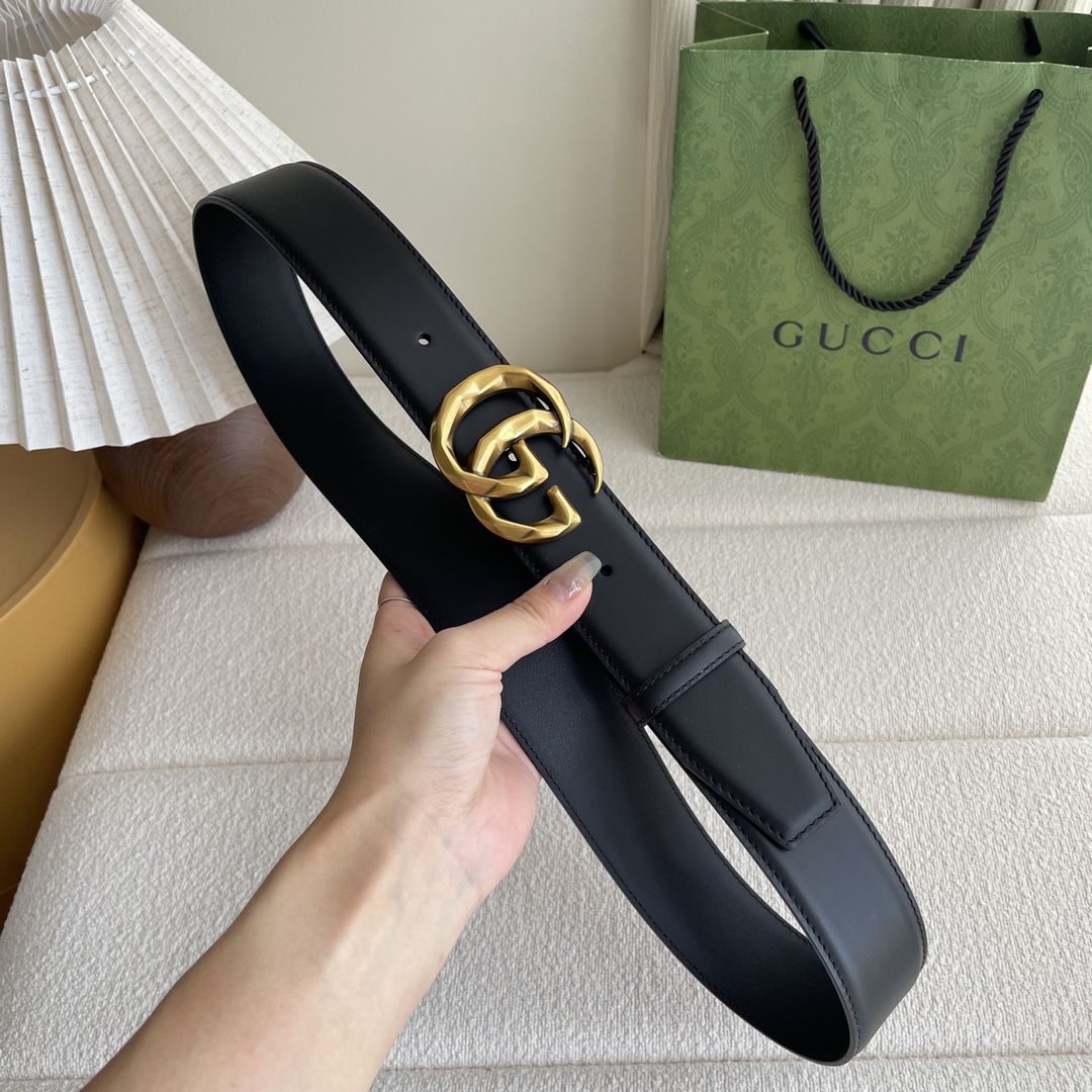 Gucci Double G copper buckle leather belt width 4.0cm