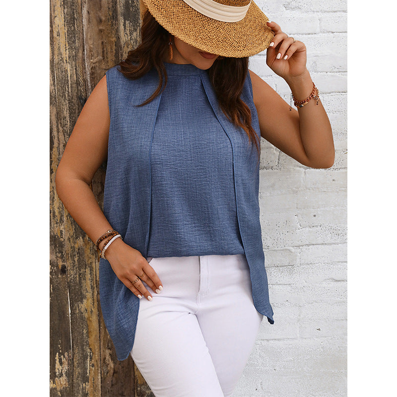 Plus Size Best Seller in Half Turtleneck Sleeveless Top Shirt Women Clothing Irregular Asymmetric Design Shirt Women