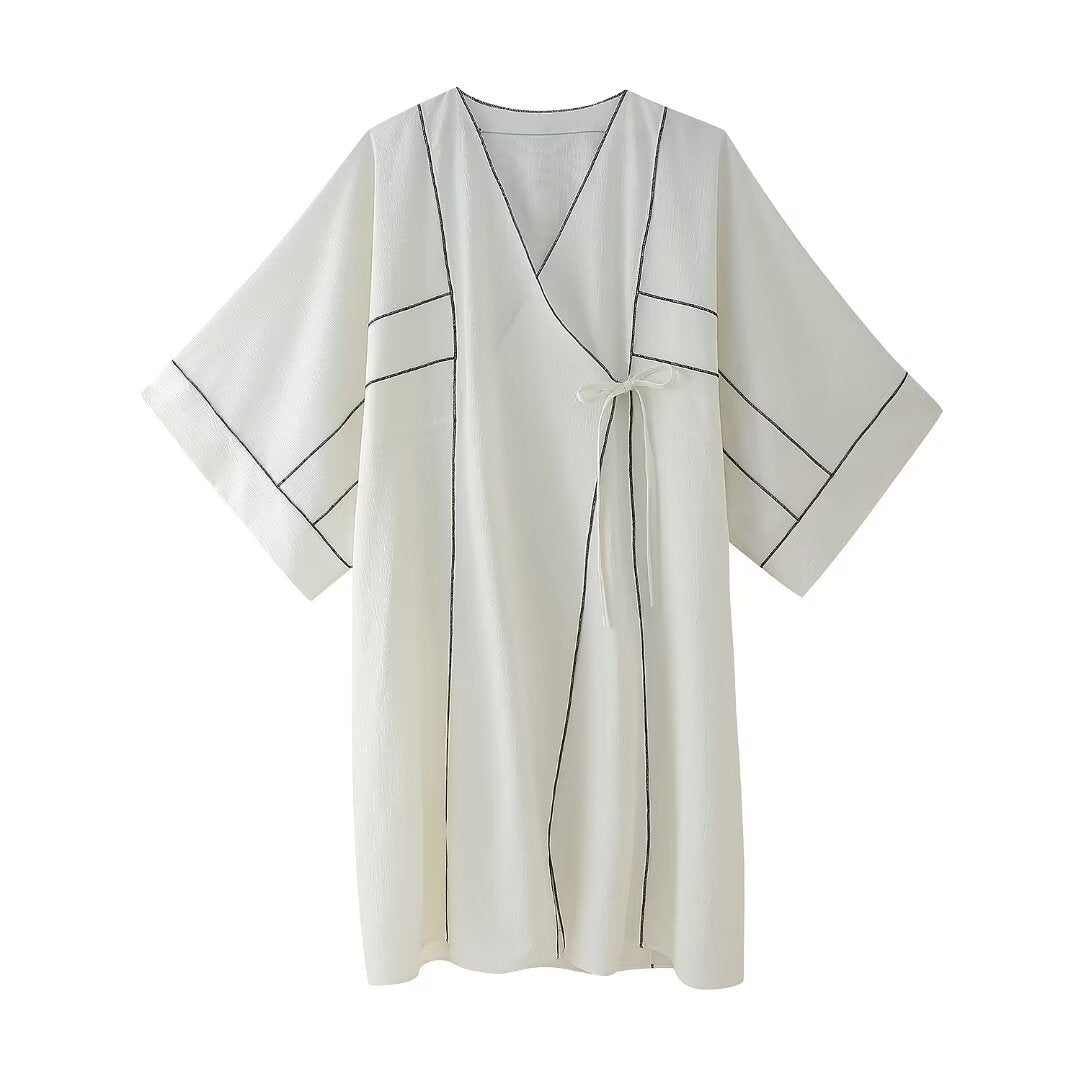 Women Simple Linen Asymmetric Long Sleeve Casual Dress