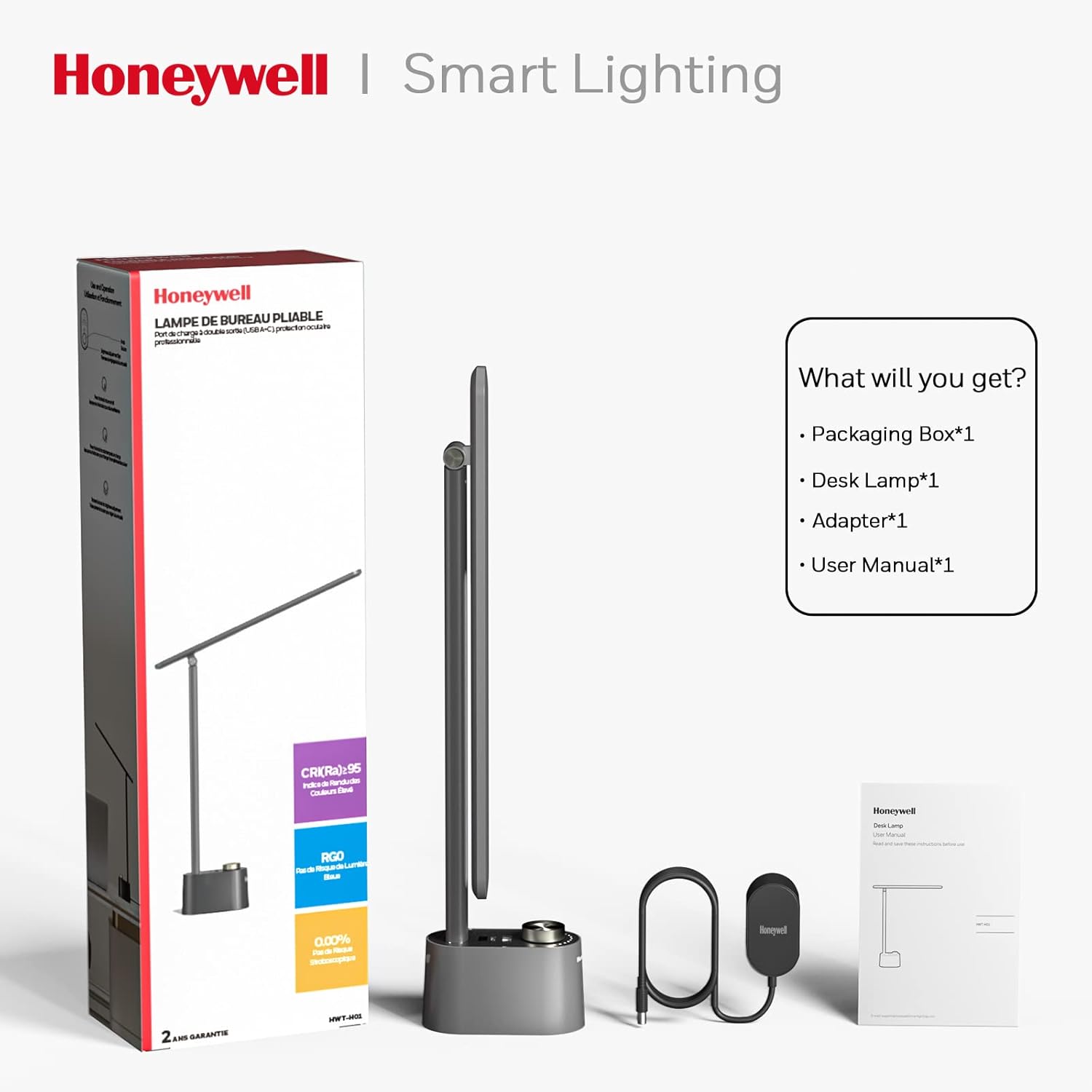 Honeywell Desk Lamp Home Office - LED Lighting with Charging Station A+C USB Port for Small Spaces Bedroom Reading Crafts HWT-H01 Black