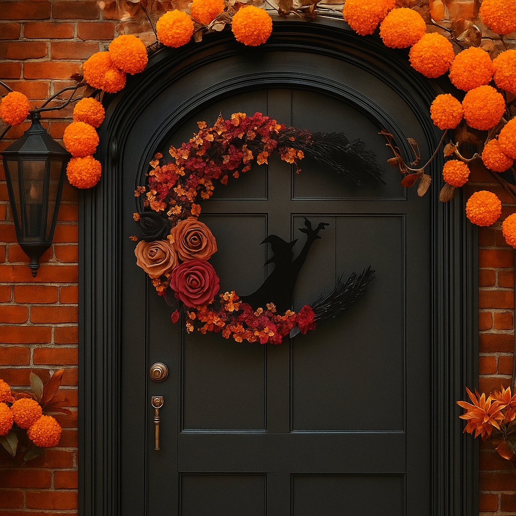 Halloween Floral Gothic Witch & Bat Door Wreath