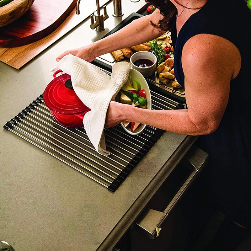 Multipurpose Over-Sink Roll-Up Dish Drying Rack