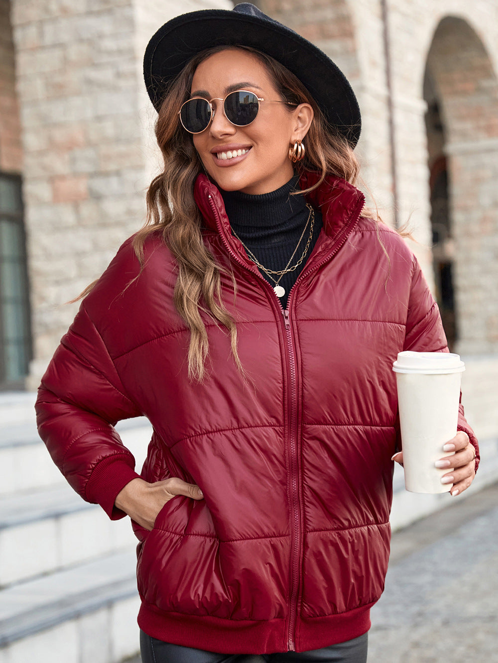 Women Clothing Casual Turtleneck Cotton Padded Coat Jacket Women Coat