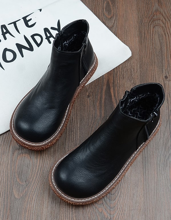 Smooth Leather Retro Wedge Boots