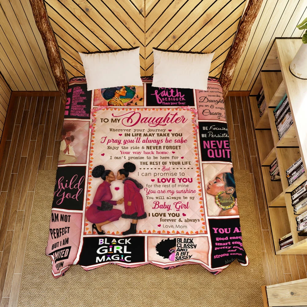 To My Daughter, You Are My Sunshine, Love Mom, Black Woman Quilt Blanket