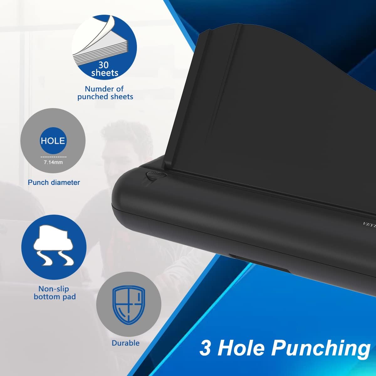 VEYETTE Heavy Duty Commercial Hole Puncher with Adapter Electric 3 Hole Paper Punch