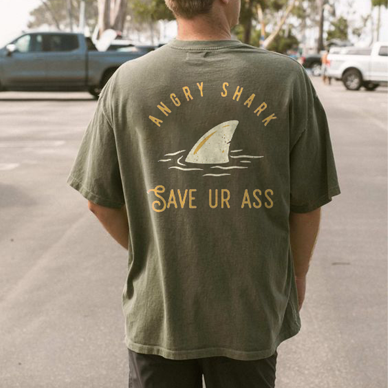 Retro Angry Shark Print T-shirt