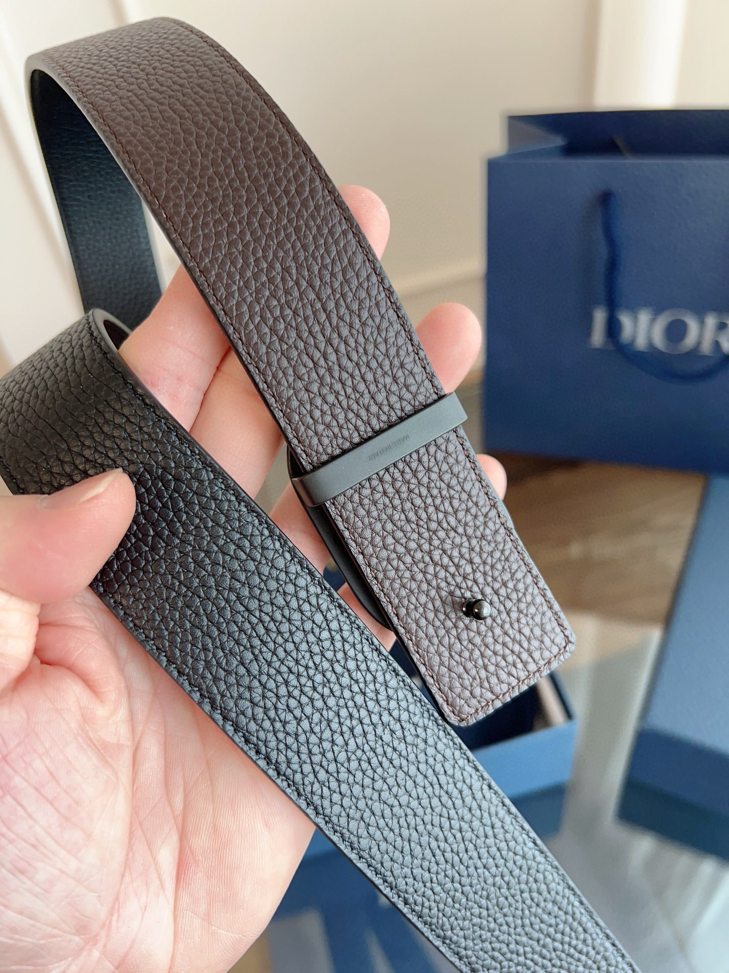 Dior coffee black double-faced cowhide belt width 3.5cm