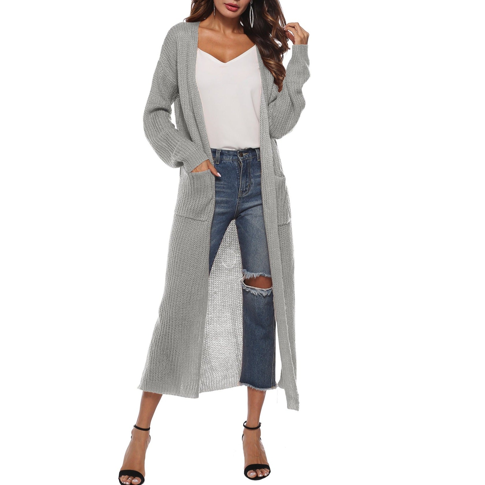 Women's Cardigan Sweater With Large Pockets Cardigan Sweater Long Thin Coat