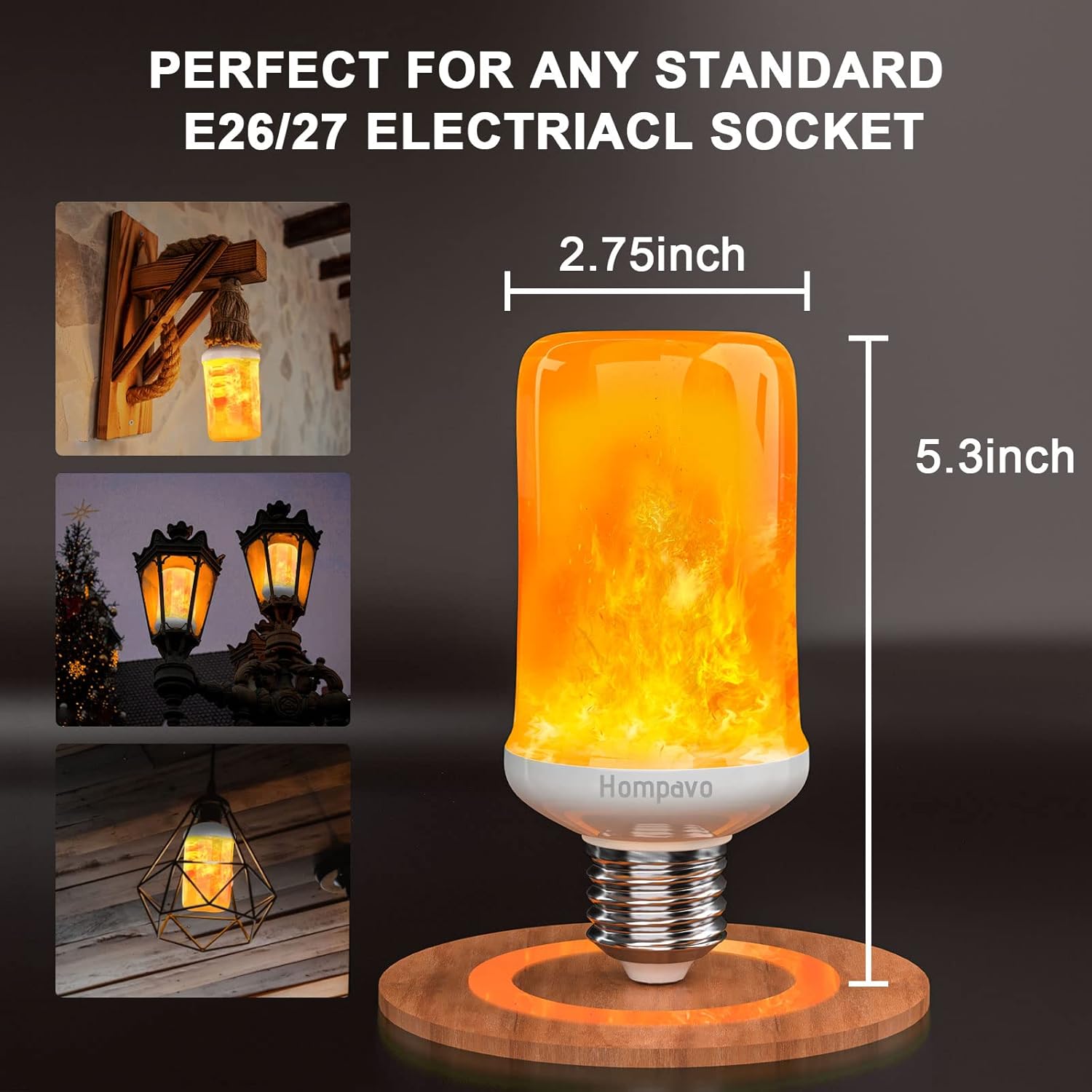 2PCS/SET LED Flame Light Bulbs, 4 Modes Flickering Light Bulbs with Upside Down Effect