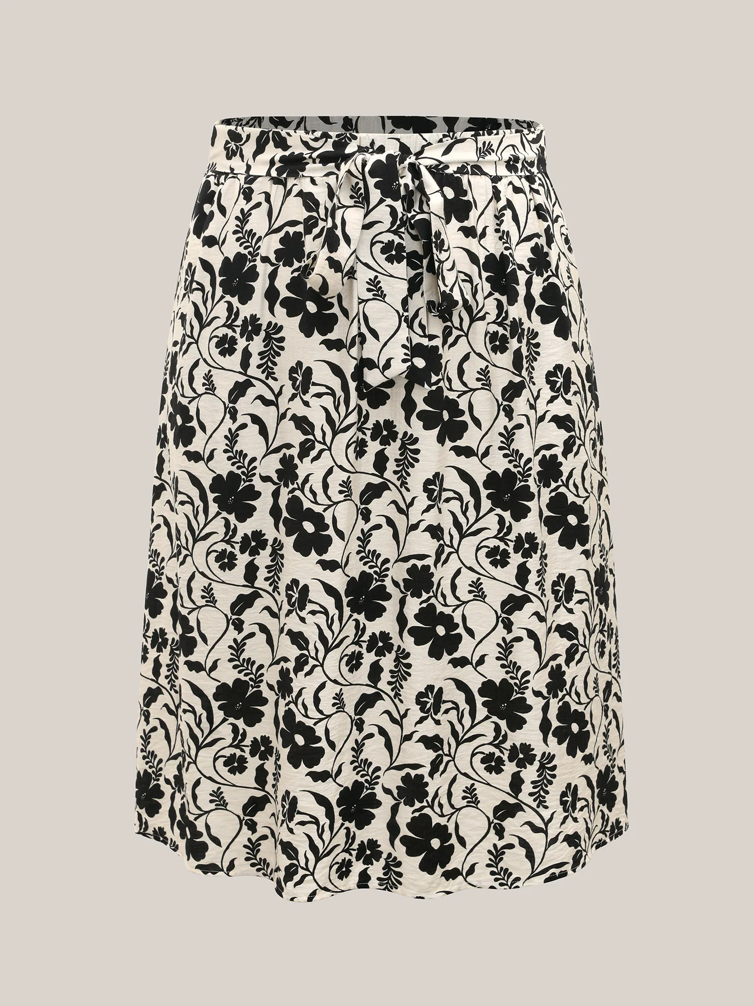 Floral Print Belted Midi A-Line Skirt