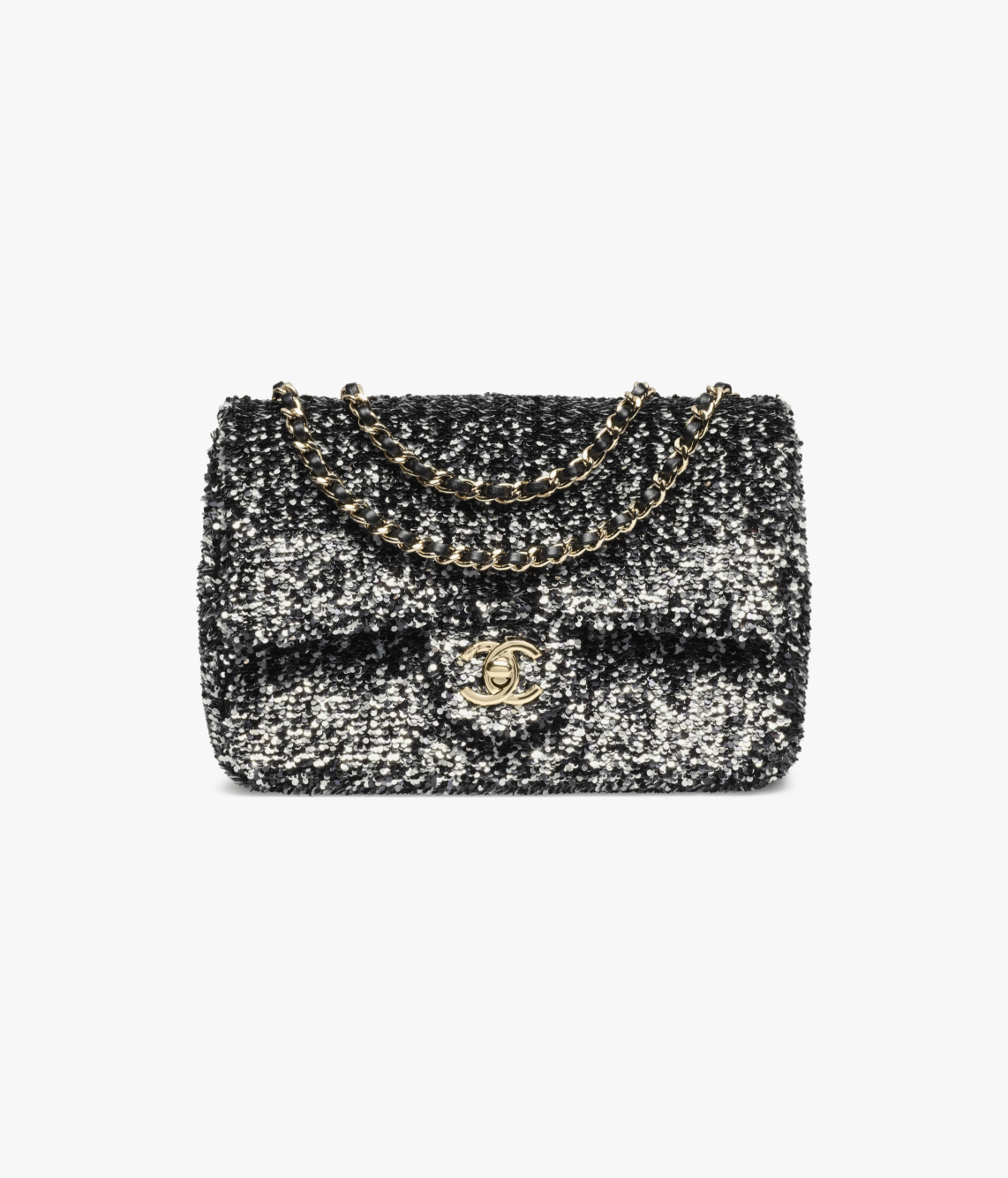 Chanel Flap Bag Sequins & Gold-Tone Metal Black, White & Gray AS4561-B19438-NAFUR