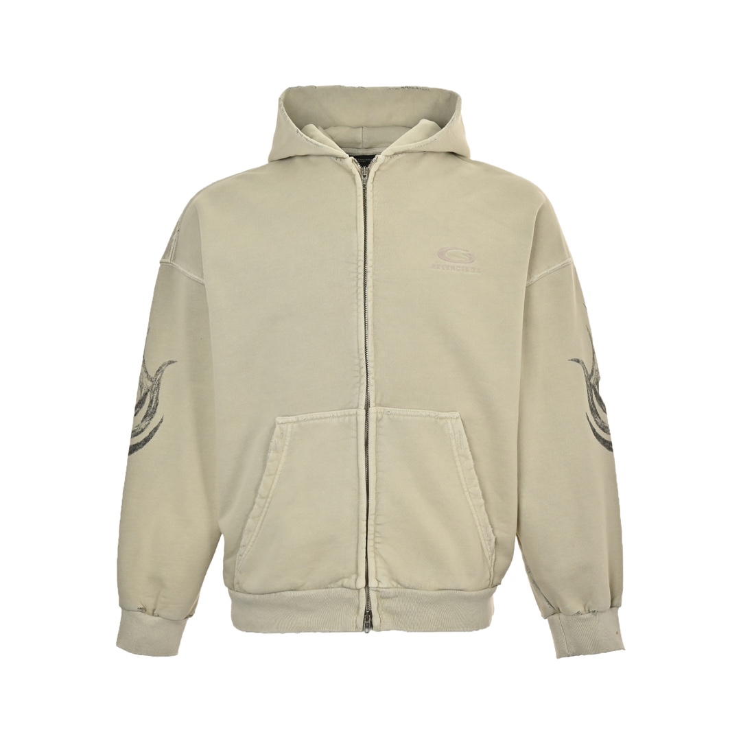 Balenciaga 24Fw hoop embroidery totem distressed zipper hooded jacket