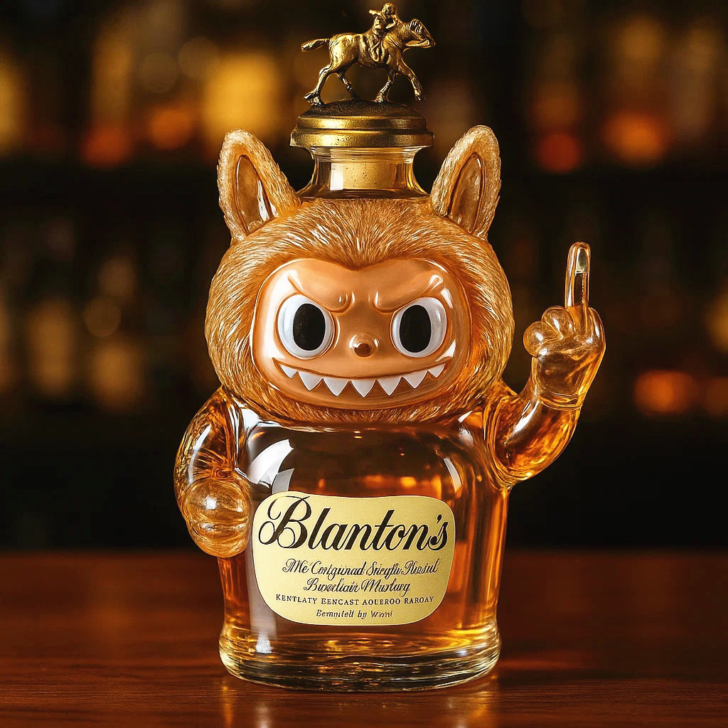 Rebellious Labubu whisky bottle