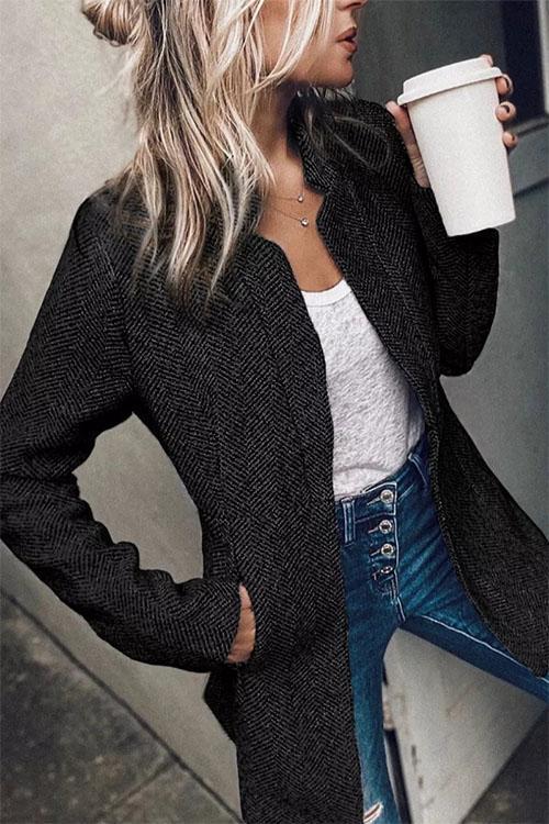 Heididress Stand Notch Collar Open Front Slim Fit Jacket