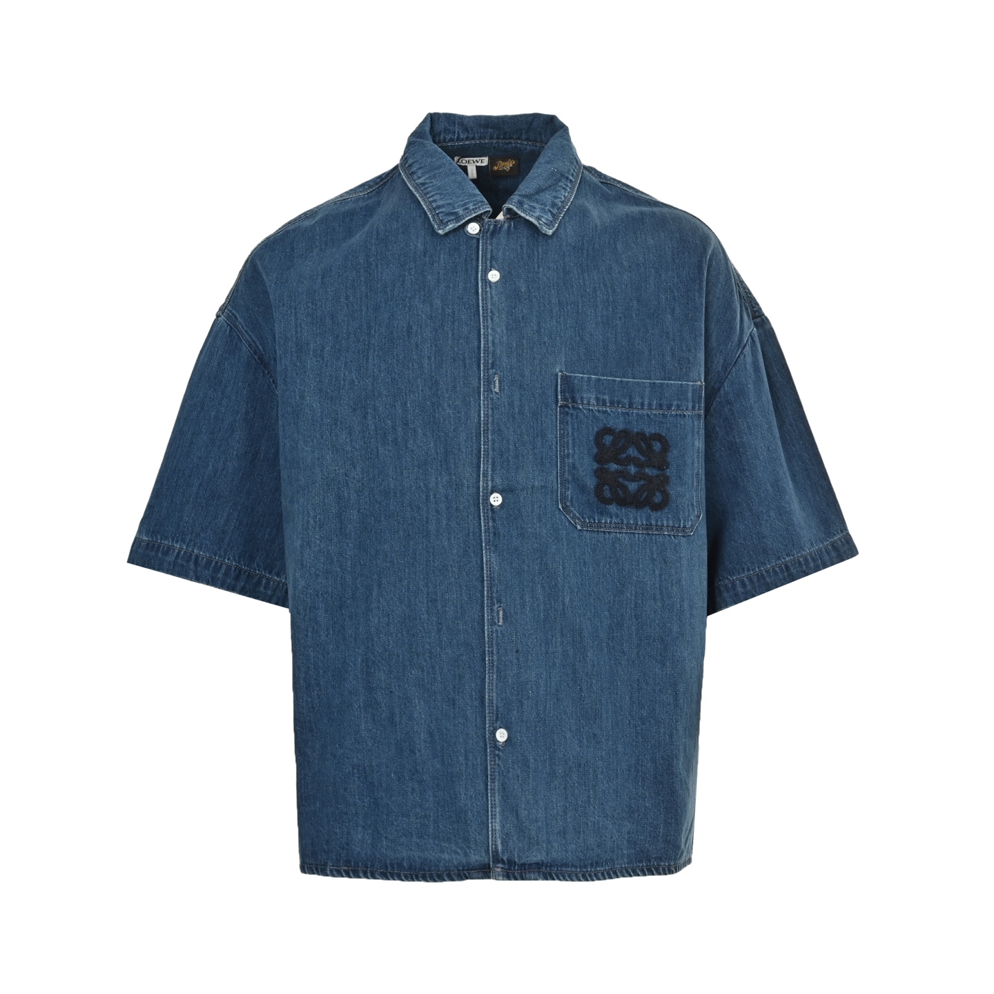 Loewe 25ss embroidered pocket denim short-sleeved shirt